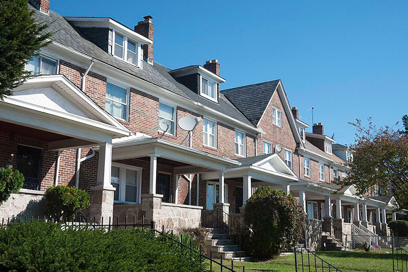 Rowhouses along Edmondson Avenue in Baltimore, Maryland