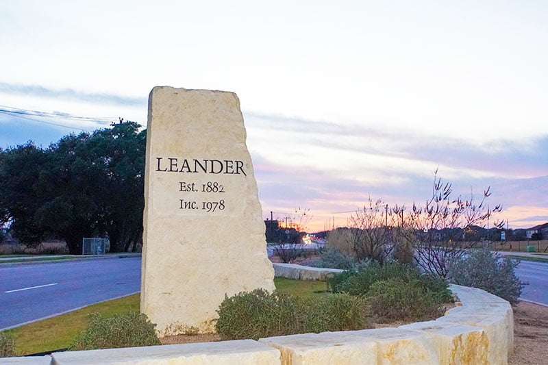 A stone marker in Leander, Texas