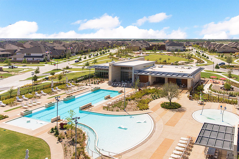Aerial view of the outdoor pool at Hollyhock in Frisco, Texas