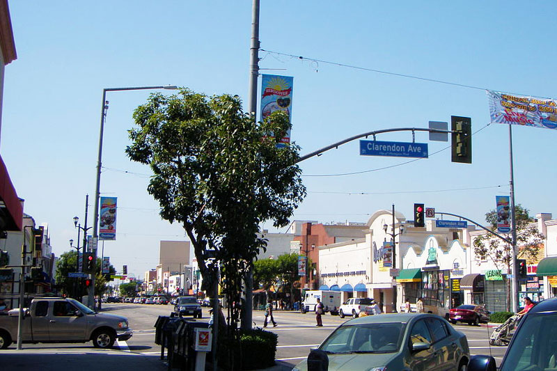 A busy street in the Huntington Park neighborhood of Los Angeles, California