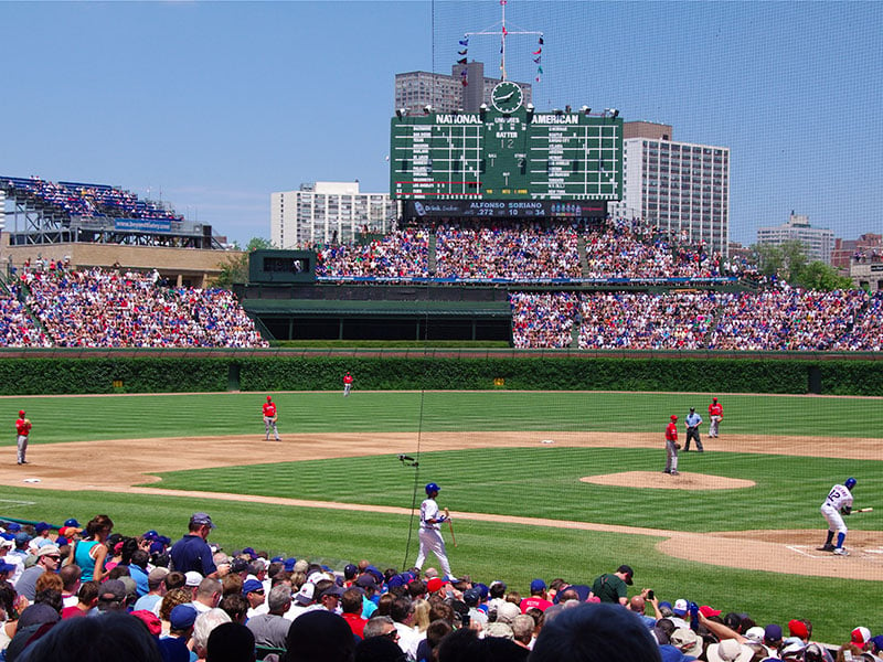 The Chicago Cubs playing the Los Angeles Angels at Wrigley Field on June 18, 2010 in Chicago, Illinois