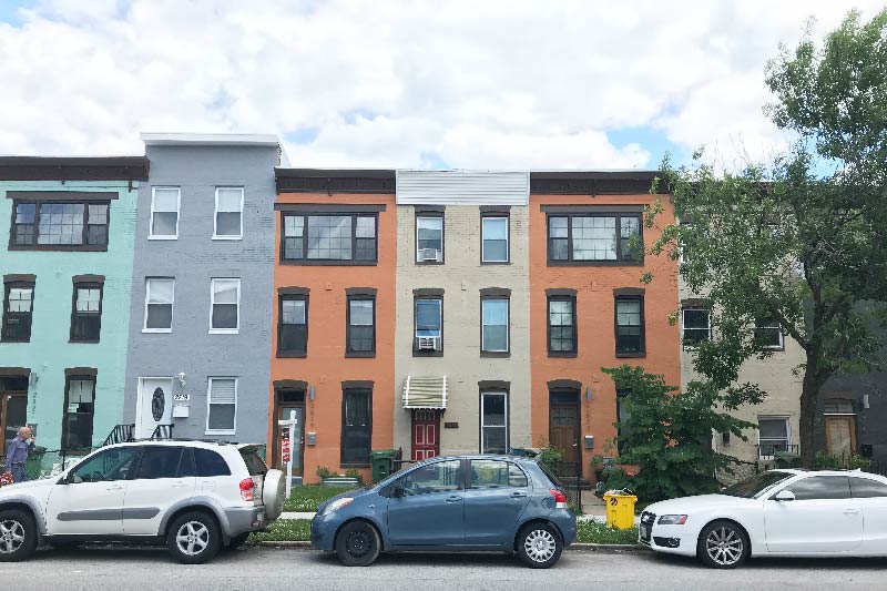 Row houses in the Remington neighborhood of Baltimore, Maryland. 