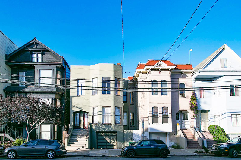 A row of houses in the Dogpatch neighborhood of San Francisco