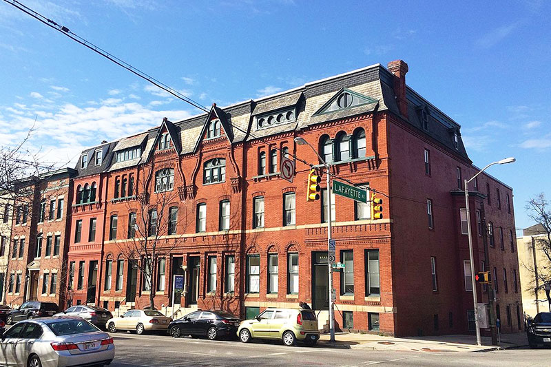 Rowhouses on Saint Paul Street in Baltimore, Maryland