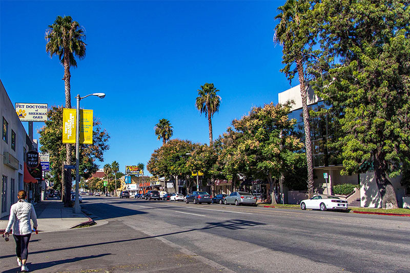 Street view of the Sherman Oaks neighborhood in Los Angeles, California