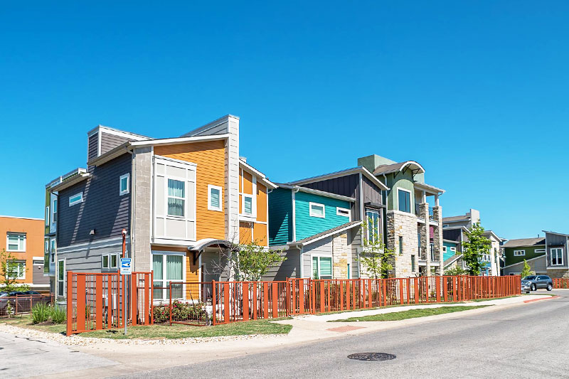 Colorful homes in East Riverside in Austin, Texas