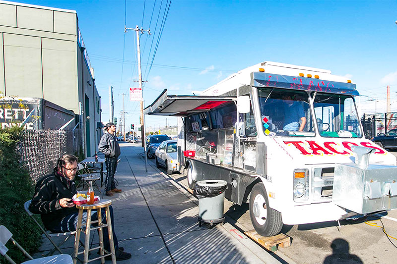 A taco truck in the Dogpatch neighborhood of San Francisco