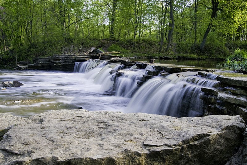 A waterfall in Waterfall Glen in Darien, Illinois