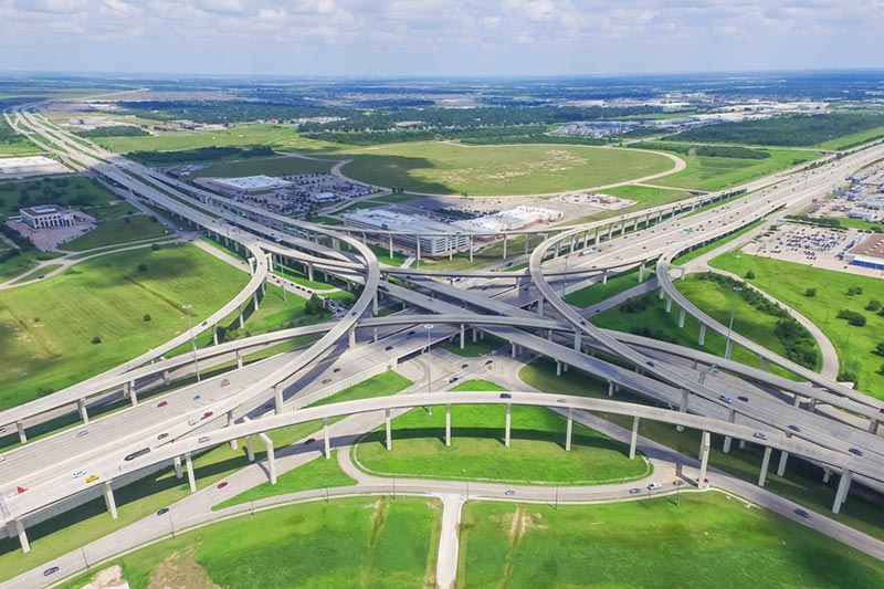 Aerial view Interstate 10 in Katy, Texas on a sunny day