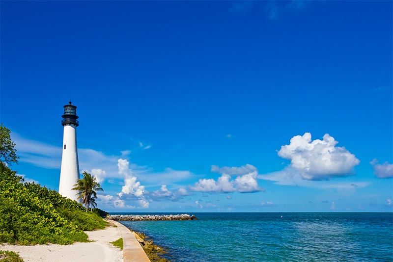 A lighthouse on a beach in Key Biscayne Florida