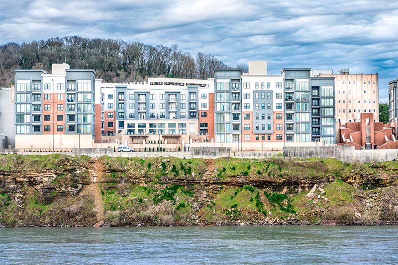 A riverfront condominium building in Knoxville