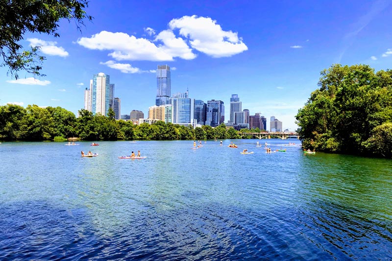 A view of Austin, Texas from Ladybird Lake