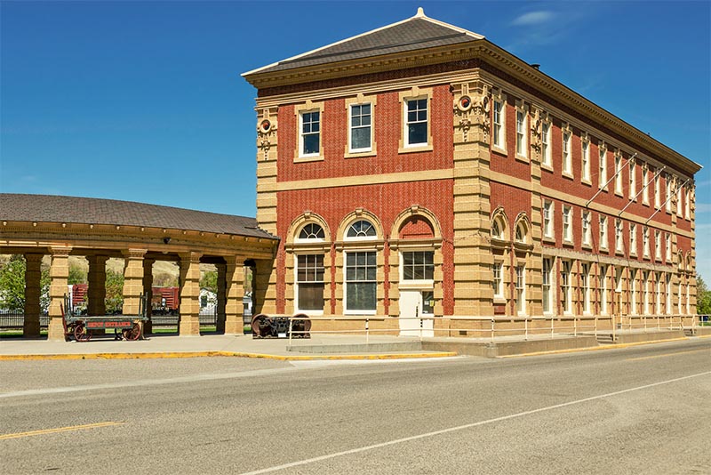A historic train depot in Livingston Montana