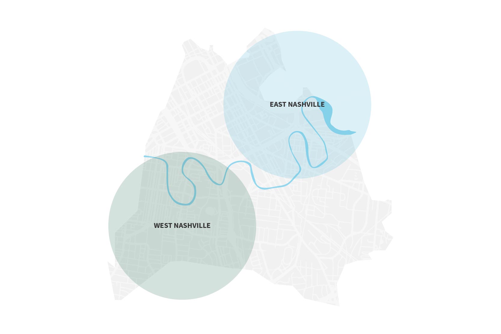 Map of East Vs. West Nashville