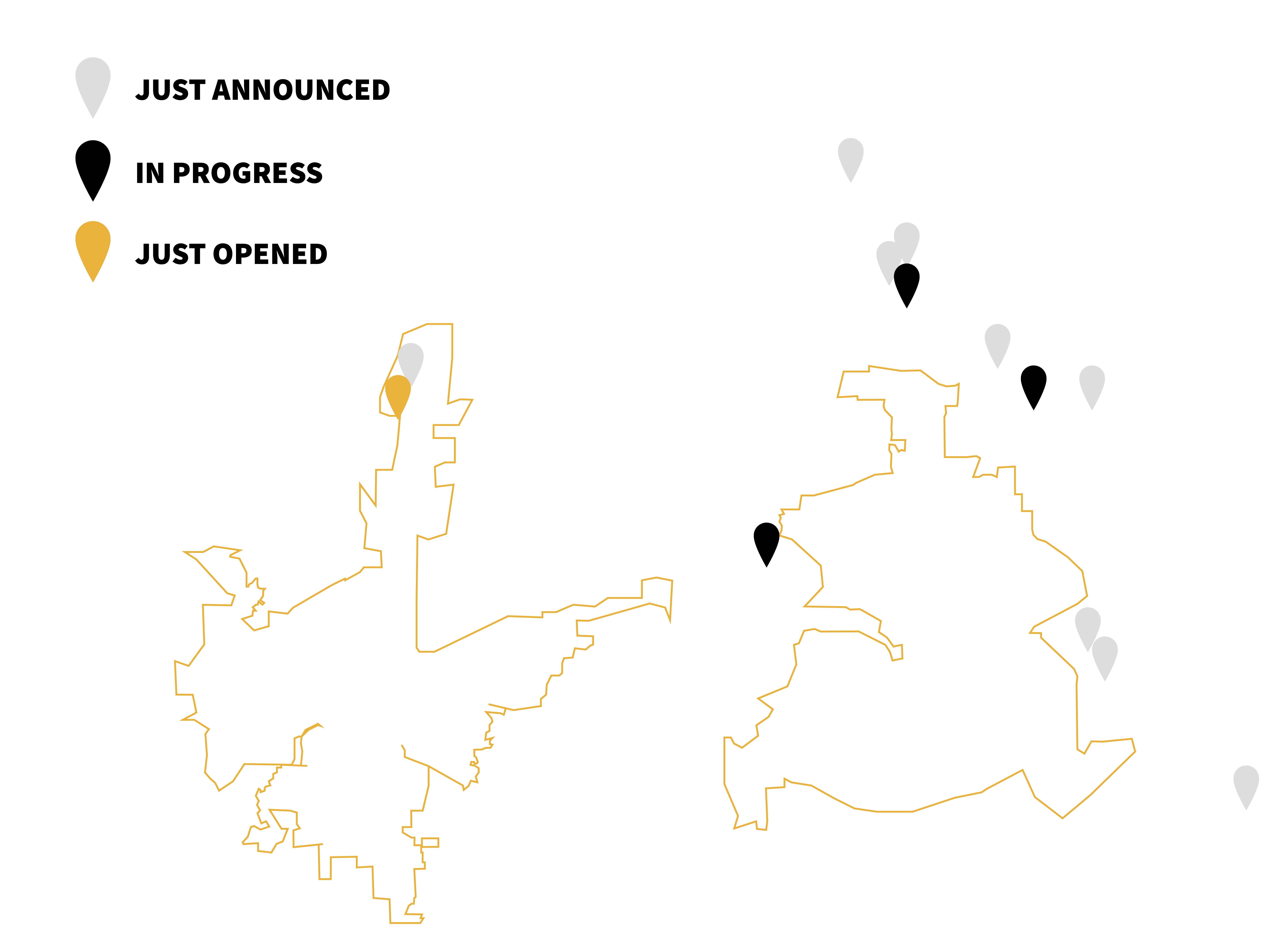 Map of DFW with pins identifying the locations mentioned in the article.