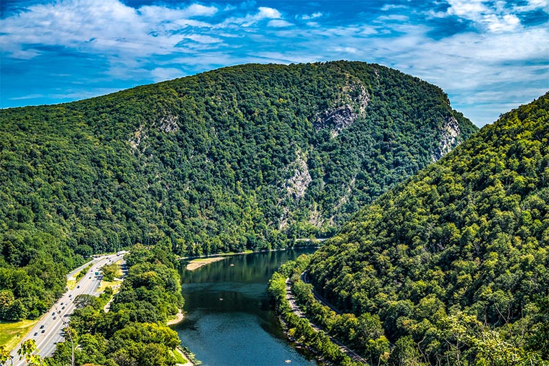 A view of Mt Tammany and the Delaware Water Gap near Philadelphia