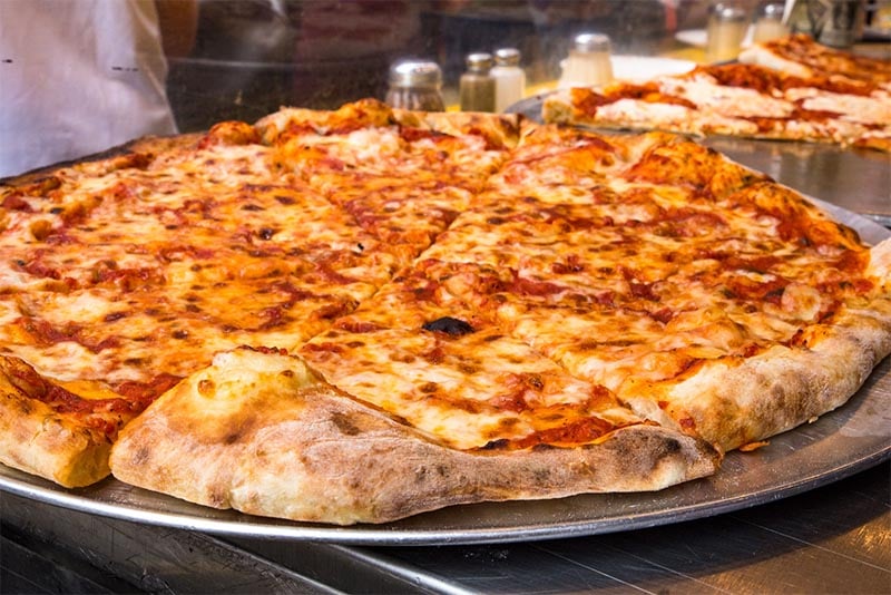 A close-up of pizza in New York City
