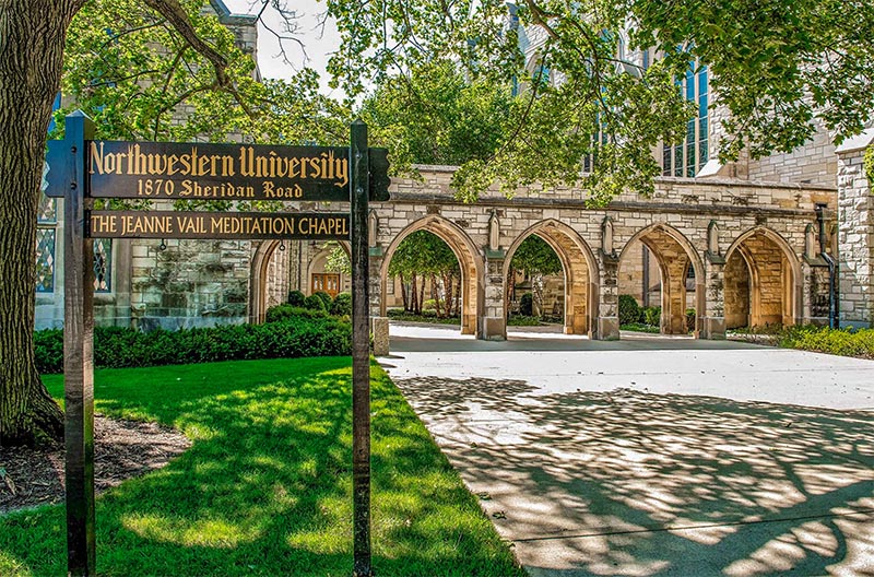 The entrance to Northwestern University in Evanston