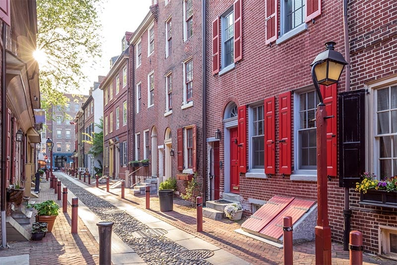 Row homes along a historic street in Philadelphia