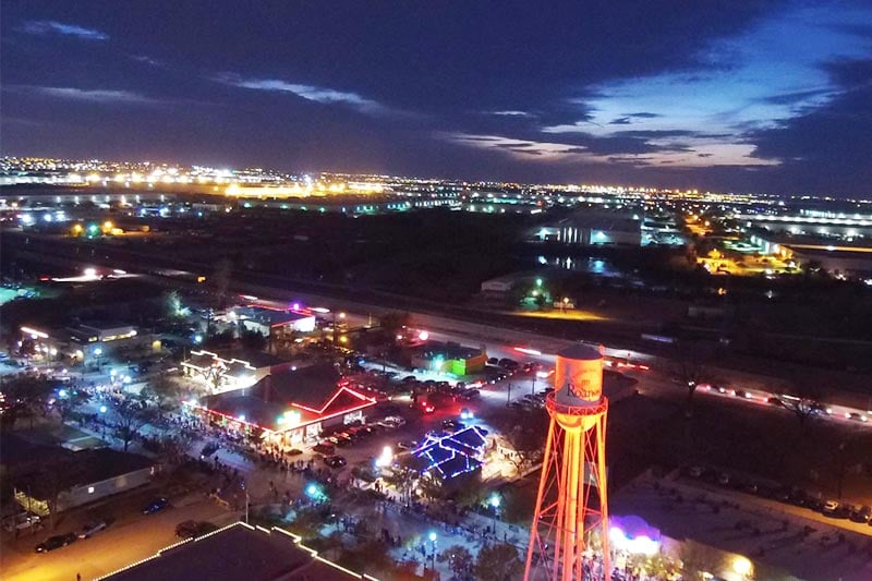 Aerial view of Roanoke, Texas at night