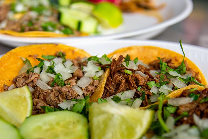 Tacos and limes on a plate in a San Antonio Texas restaurant