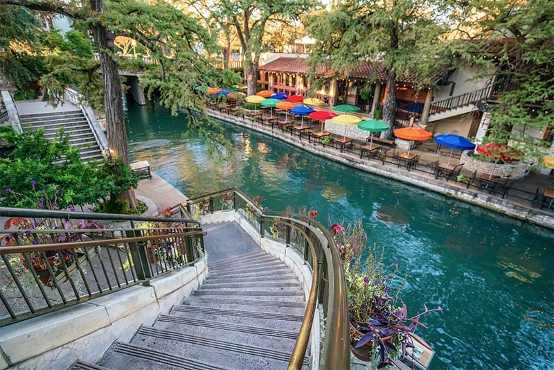 Stairs leading down to the San Antonio Riverwalk in Texas