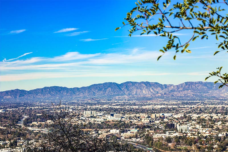 An aerial view of the San Fernando Valley in Los Angeles California