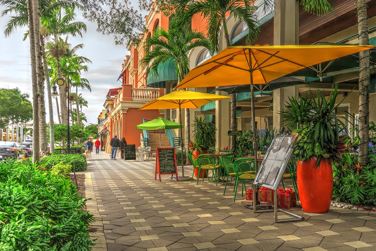 Sidewalk with outdoor seating