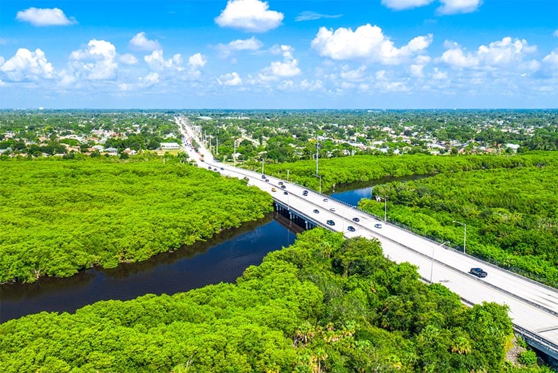 An aerial view of a bridge in Port St. Lucie, Florida