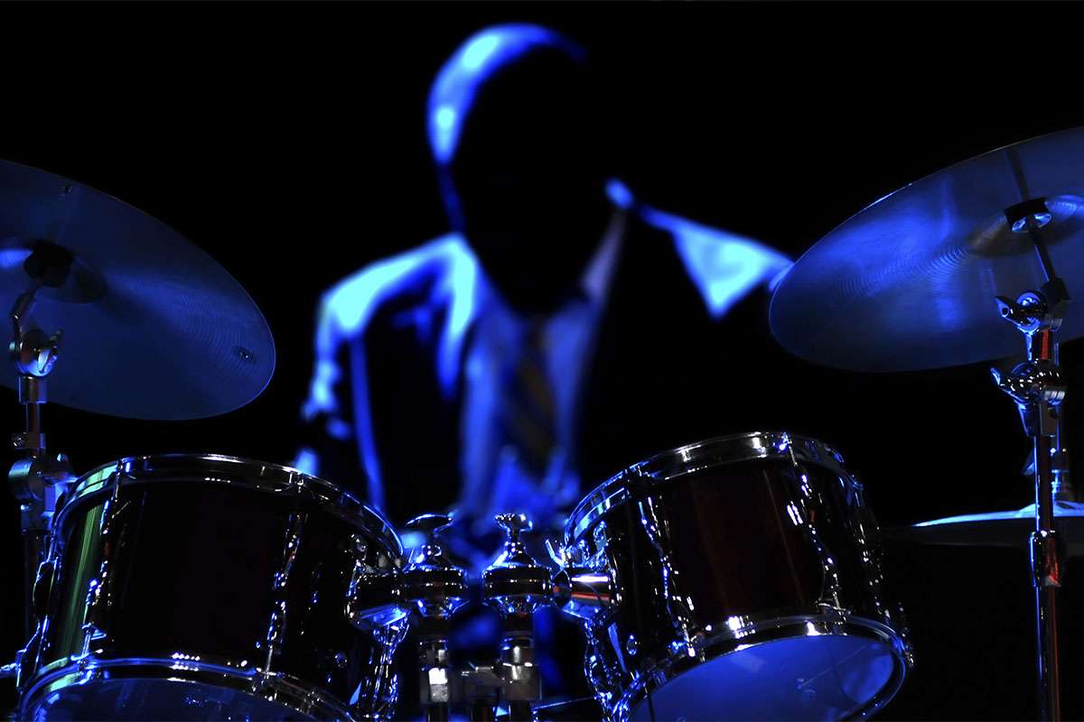 Drum Set with Blue lighting