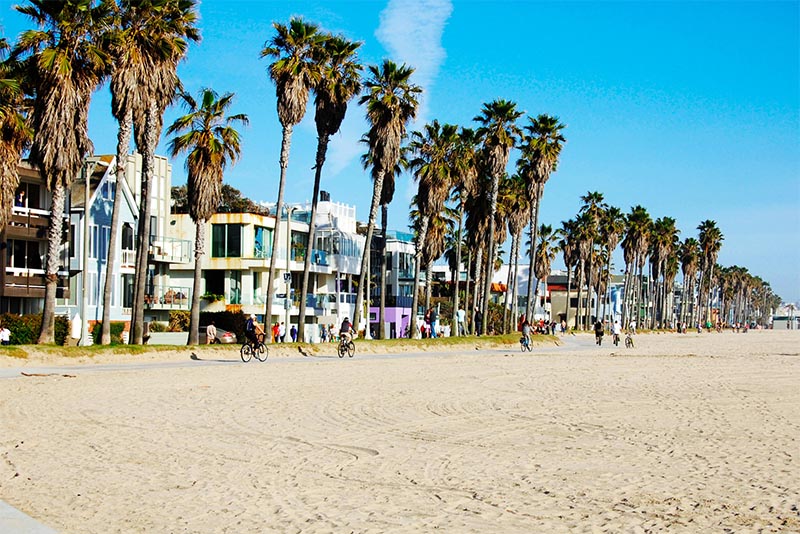 A row of homes along the beach in Los Angeles