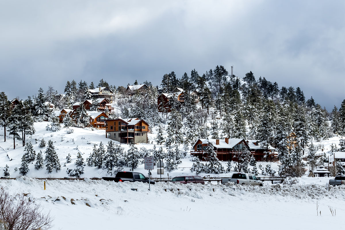 House with snow in Big Bear Lake California 