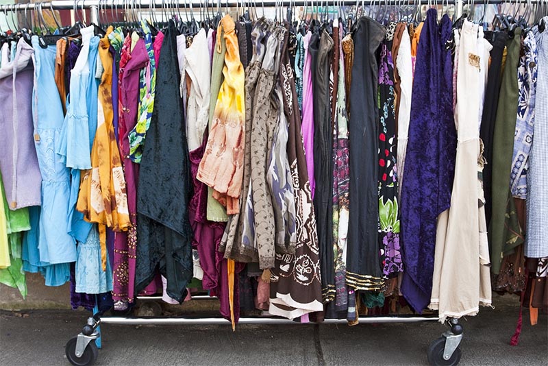 A rack of clothing outside a thrift store