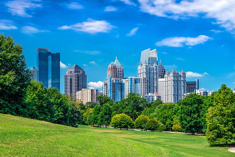 Some of Atlanta's skyline as seen from a park area