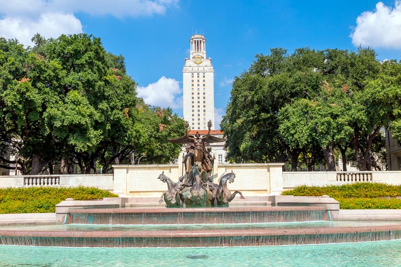 A fountain at the University of Texas in Austin, Texas