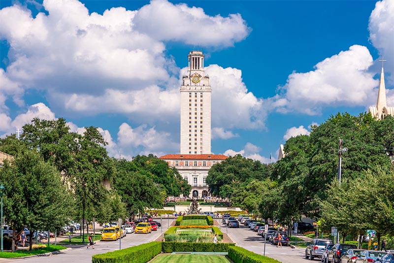 UT Tower in Austin rises above the landscape