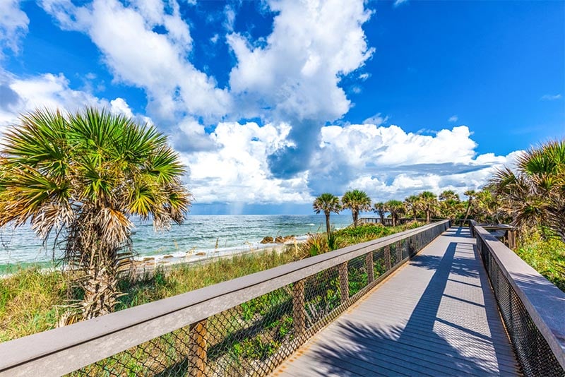 A boardwalk along the beach in Venice Florida