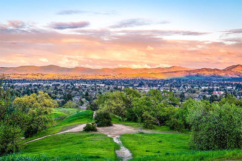 A view of Walnut Creek California from a hillside nearby