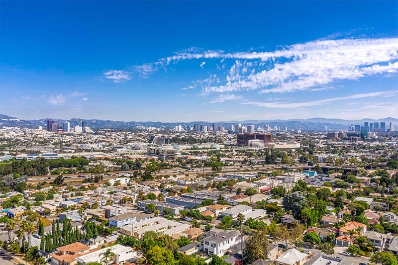 An aerial view of popular West Hollywood in California