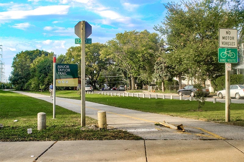 A person walking on a trail in West Pullman in Chicago Illinois